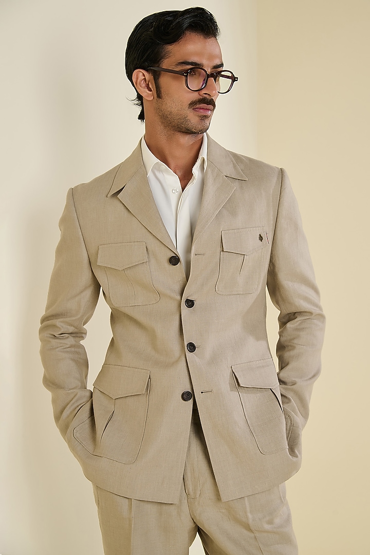 Beige Linen Jacket by S&N by Shantnu Nikhil Men at Pernia's Pop Up Shop