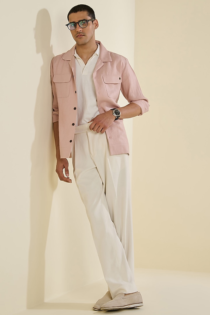 Blush Pink Linen Wedding Shirt by S&N by Shantnu Nikhil Men at Pernia's Pop Up Shop