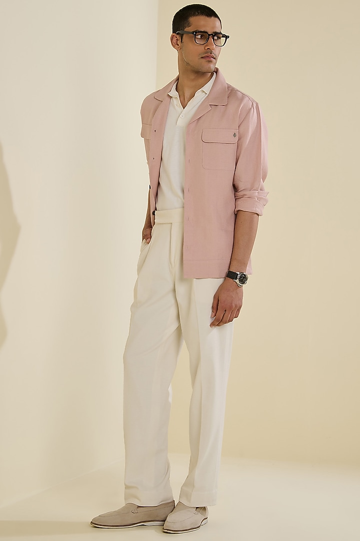 Blush Pink Linen Wedding Shirt by S&N by Shantnu Nikhil Men at Pernia's Pop Up Shop