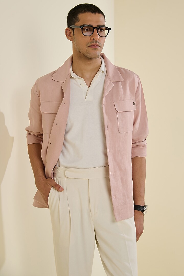 Blush Pink Linen Wedding Shirt by S&N by Shantnu Nikhil Men at Pernia's Pop Up Shop