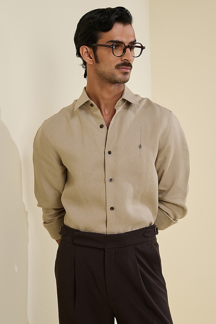 Beige Linen Wedding Shirt by S&N by Shantnu Nikhil Men at Pernia's Pop Up Shop
