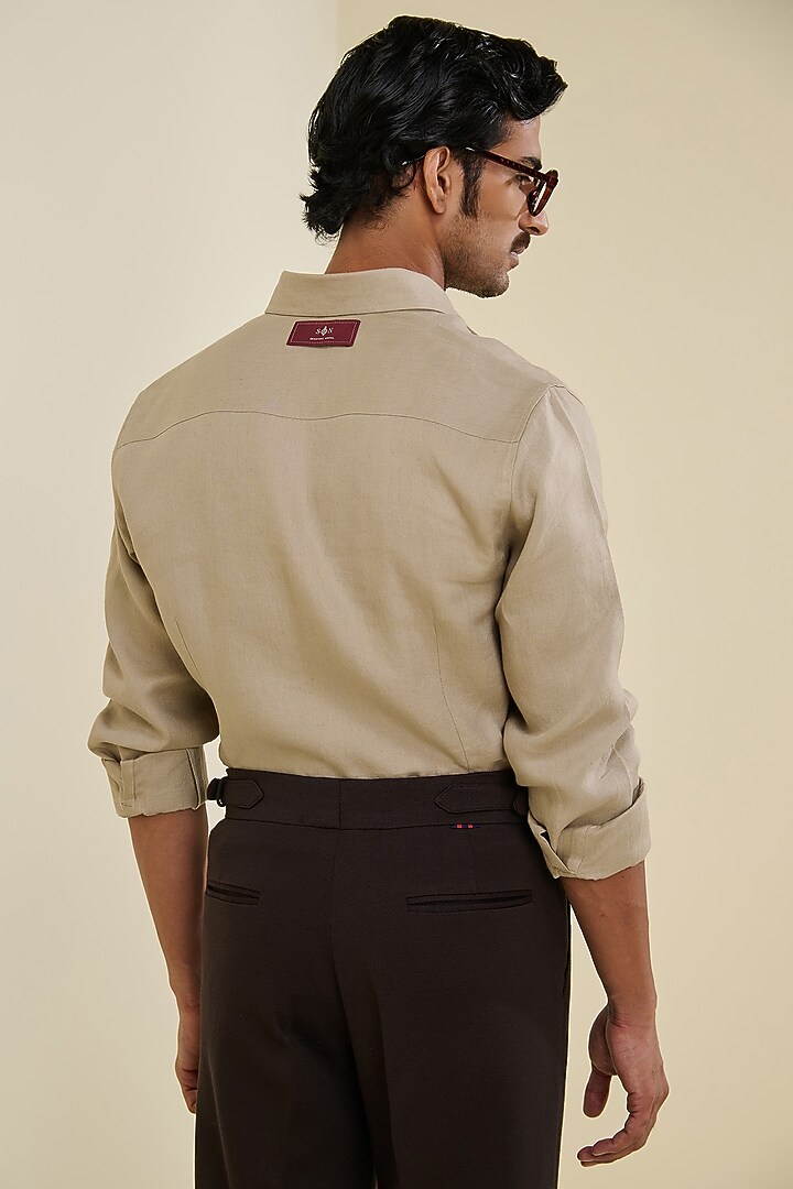 Beige Linen Wedding Shirt by S&N by Shantnu Nikhil Men at Pernia's Pop Up Shop