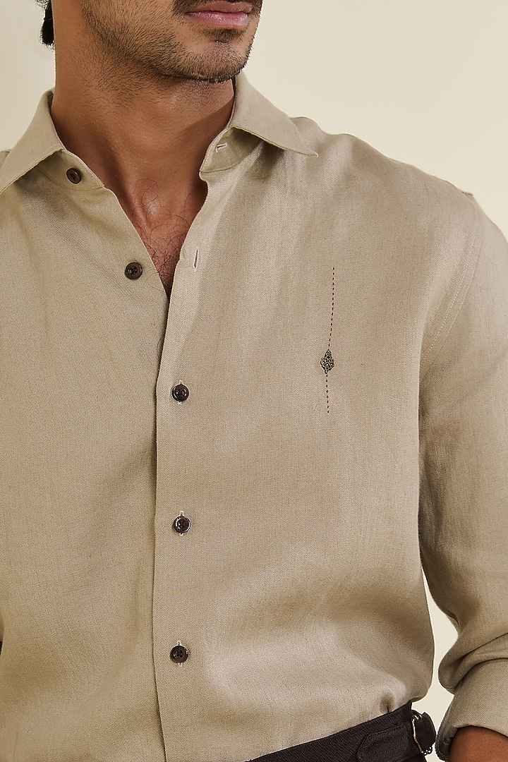 Beige Linen Wedding Shirt by S&N by Shantnu Nikhil Men at Pernia's Pop Up Shop