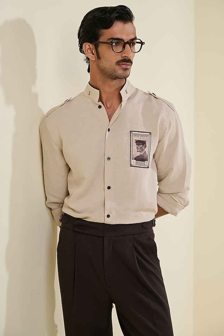 Beige Linen Wedding Shirt by S&N by Shantnu Nikhil Men at Pernia's Pop Up Shop