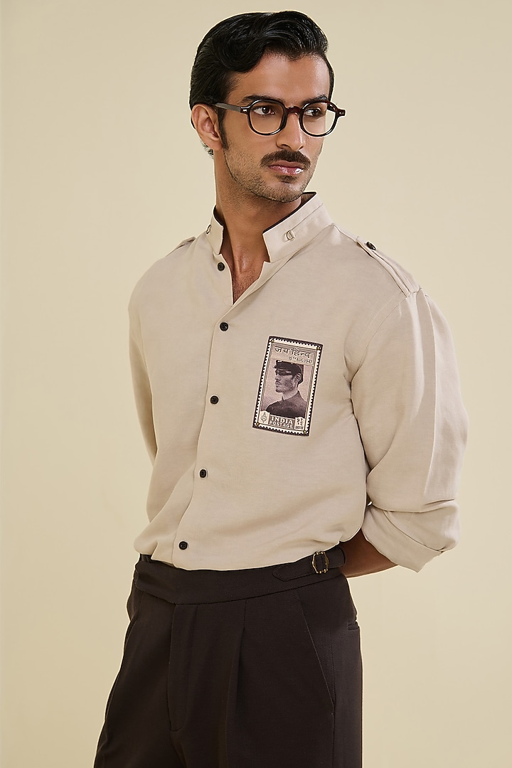 Beige Linen Wedding Shirt by S&N by Shantnu Nikhil Men at Pernia's Pop Up Shop