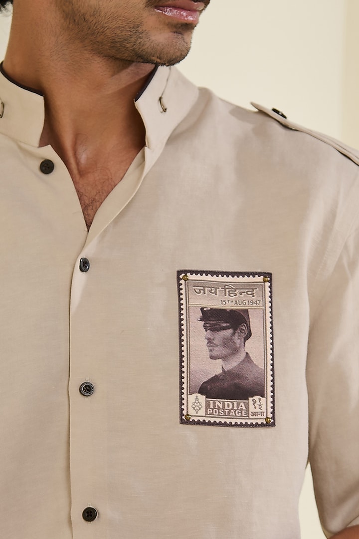 Beige Linen Wedding Shirt by S&N by Shantnu Nikhil Men at Pernia's Pop Up Shop