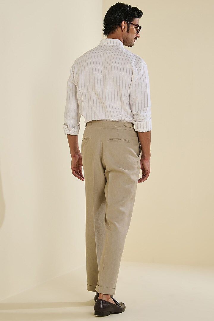 Ivory Linen Embroidered Striped Wedding Shirt by S&N by Shantnu Nikhil Men at Pernia's Pop Up Shop