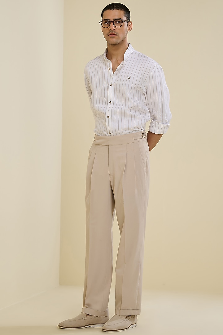 Ivory Linen Striped Wedding Shirt by S&N by Shantnu Nikhil Men at Pernia's Pop Up Shop