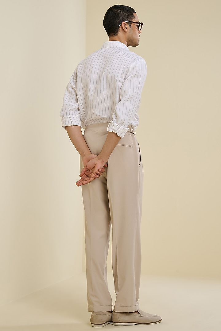 Ivory Linen Striped Wedding Shirt by S&N by Shantnu Nikhil Men at Pernia's Pop Up Shop