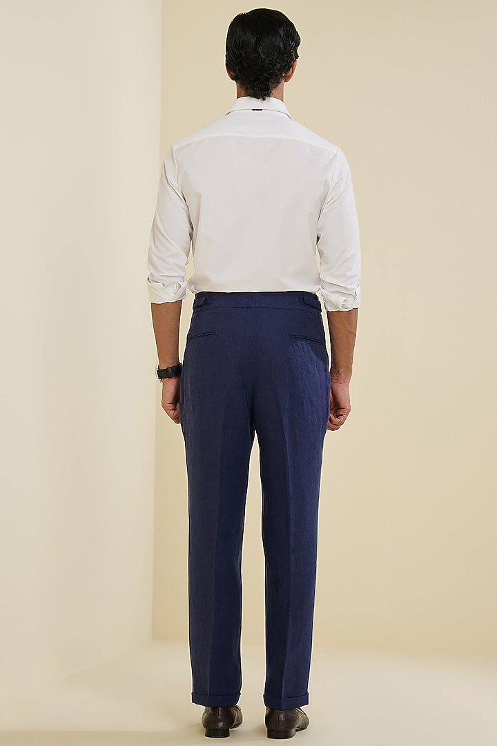 Navy Linen Trousers by S&N by Shantnu Nikhil Men at Pernia's Pop Up Shop