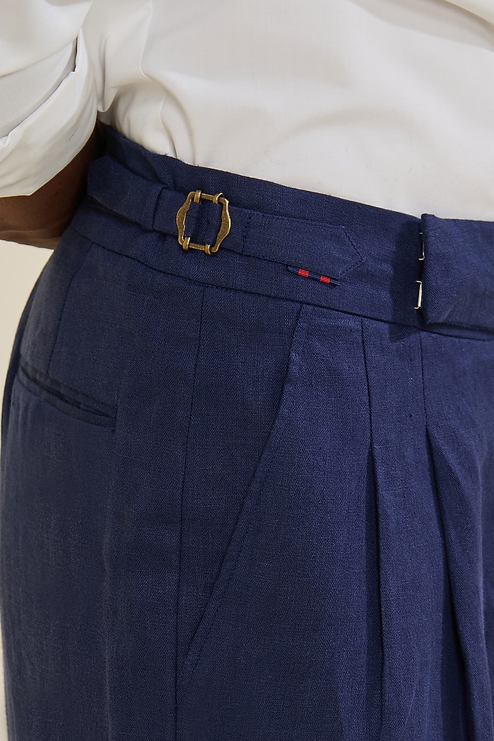 Navy Linen Trousers by S&N by Shantnu Nikhil Men at Pernia's Pop Up Shop