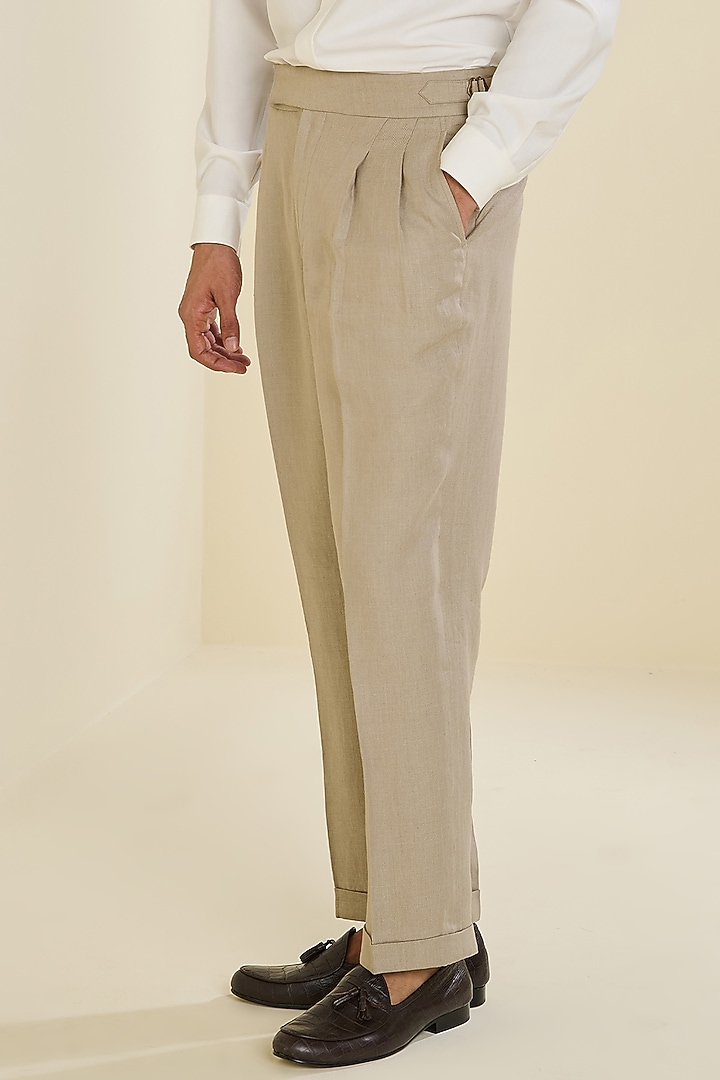 Beige Linen Trousers by S&N by Shantnu Nikhil Men at Pernia's Pop Up Shop