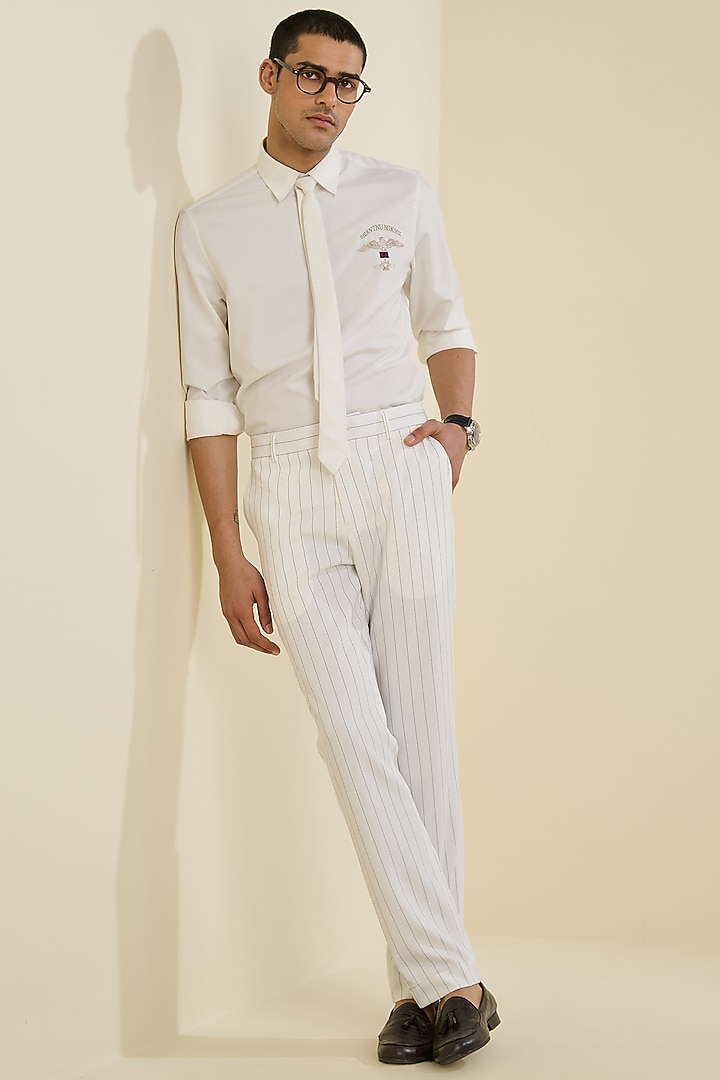 Off-White Suiting Striped Trousers by S&N by Shantnu Nikhil Men at Pernia's Pop Up Shop