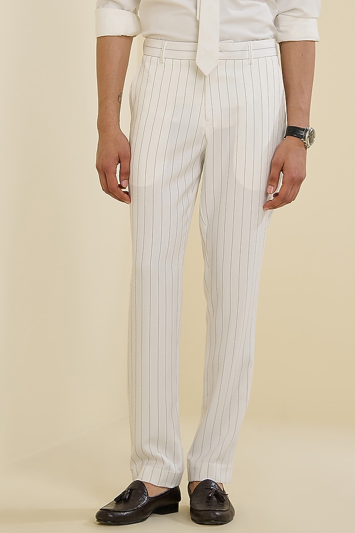 Off-White Suiting Striped Trousers by S&N by Shantnu Nikhil Men at Pernia's Pop Up Shop
