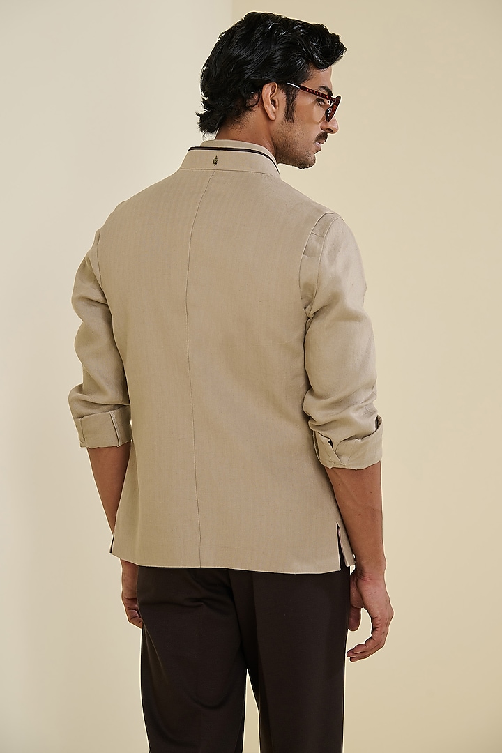 Beige Linen Waistcoat by S&N by Shantnu Nikhil Men at Pernia's Pop Up Shop