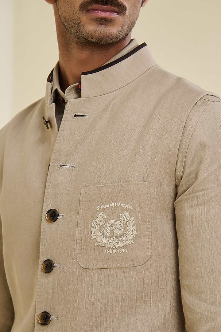 Beige Linen Waistcoat by S&N by Shantnu Nikhil Men at Pernia's Pop Up Shop