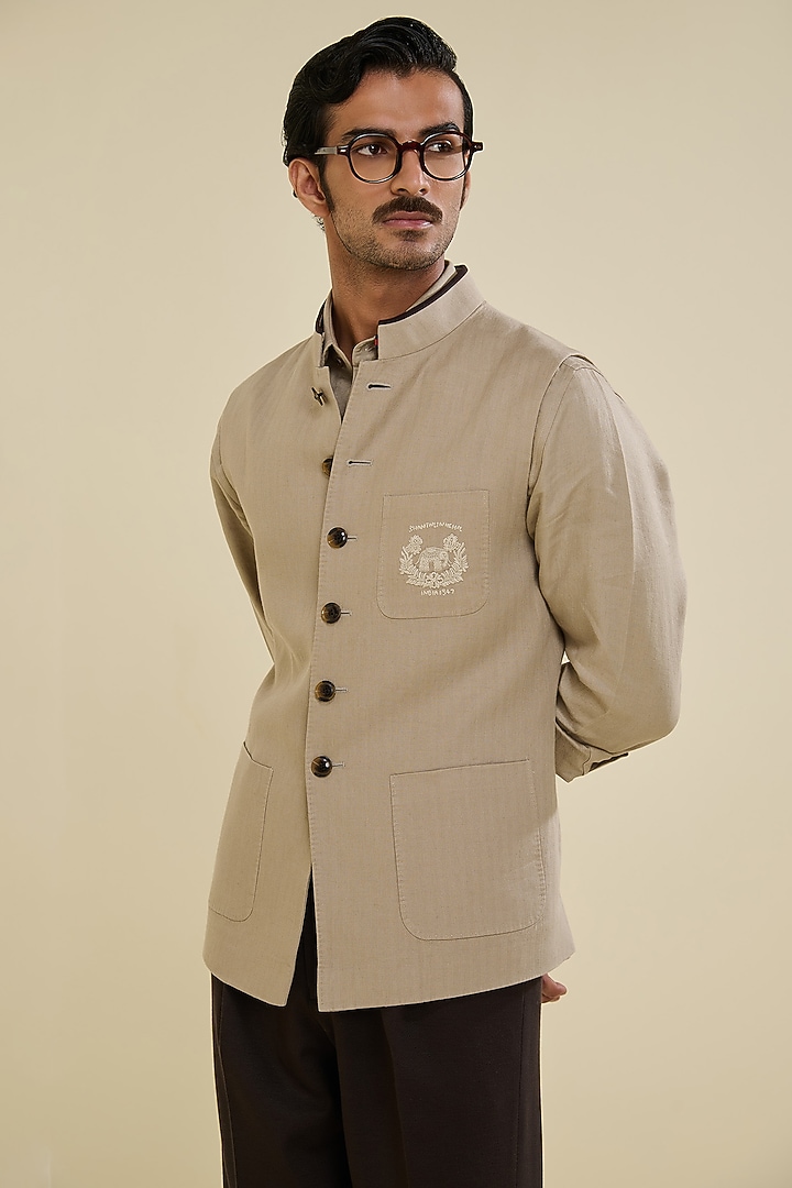 Beige Linen Waistcoat by S&N by Shantnu Nikhil Men at Pernia's Pop Up Shop