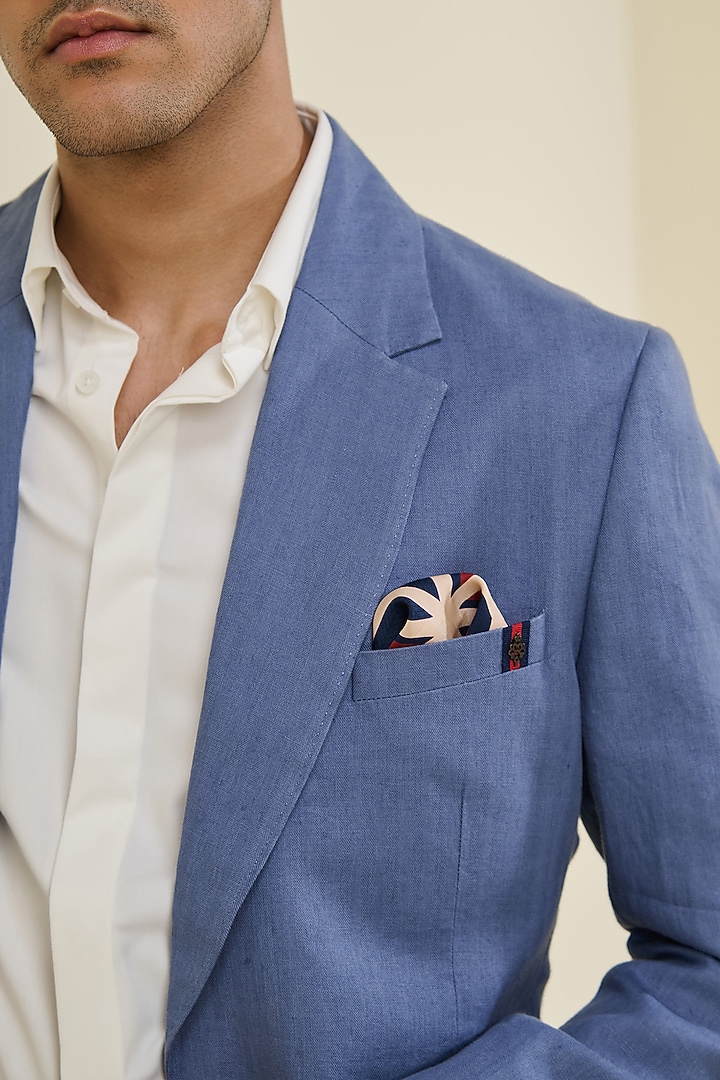 Denim Blue Linen Jacket by S&N by Shantnu Nikhil Men at Pernia's Pop Up Shop