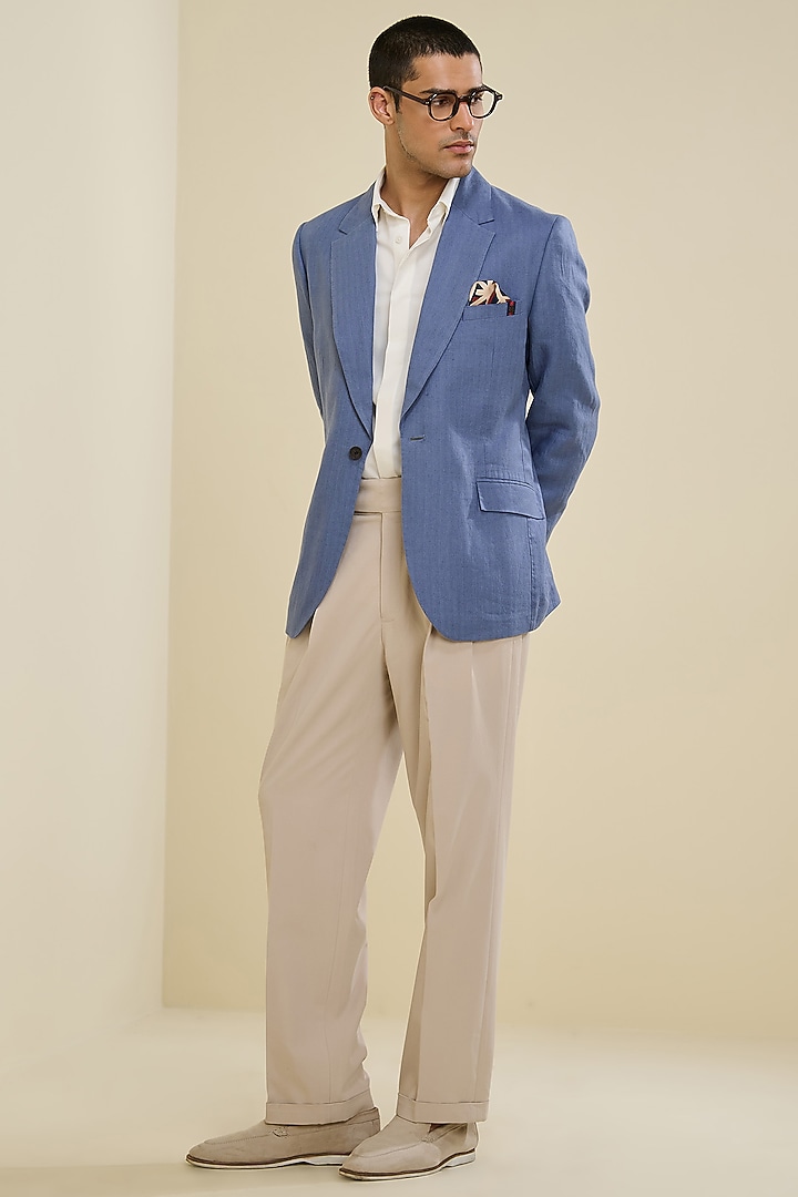 Denim Blue Linen Jacket by S&N by Shantnu Nikhil Men at Pernia's Pop Up Shop