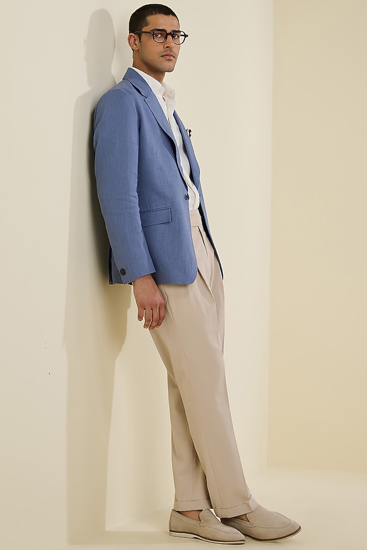 Denim Blue Linen Jacket by S&N by Shantnu Nikhil Men at Pernia's Pop Up Shop