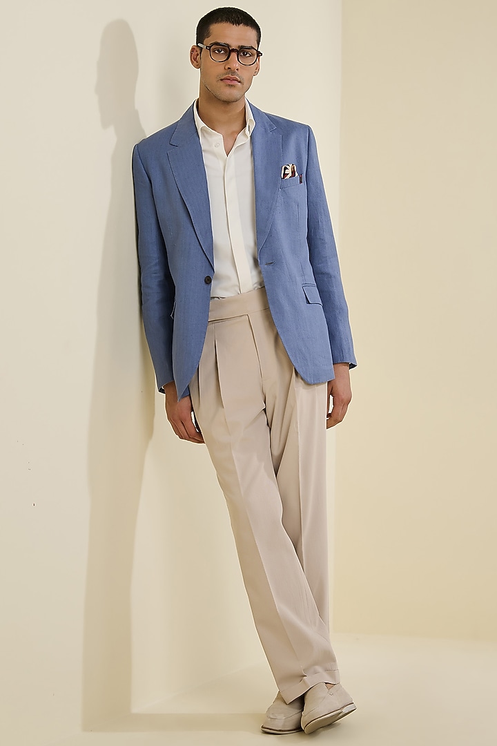 Denim Blue Linen Jacket by S&N by Shantnu Nikhil Men at Pernia's Pop Up Shop