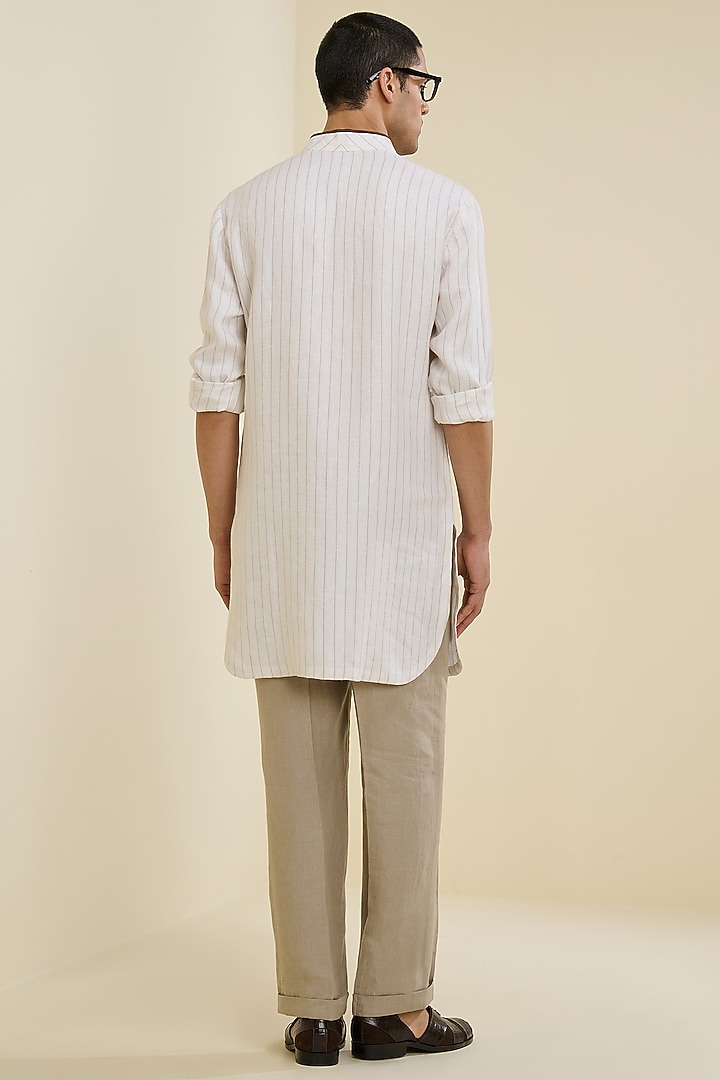 Off-White Linen Striped Kurta by S&N by Shantnu Nikhil Men at Pernia's Pop Up Shop
