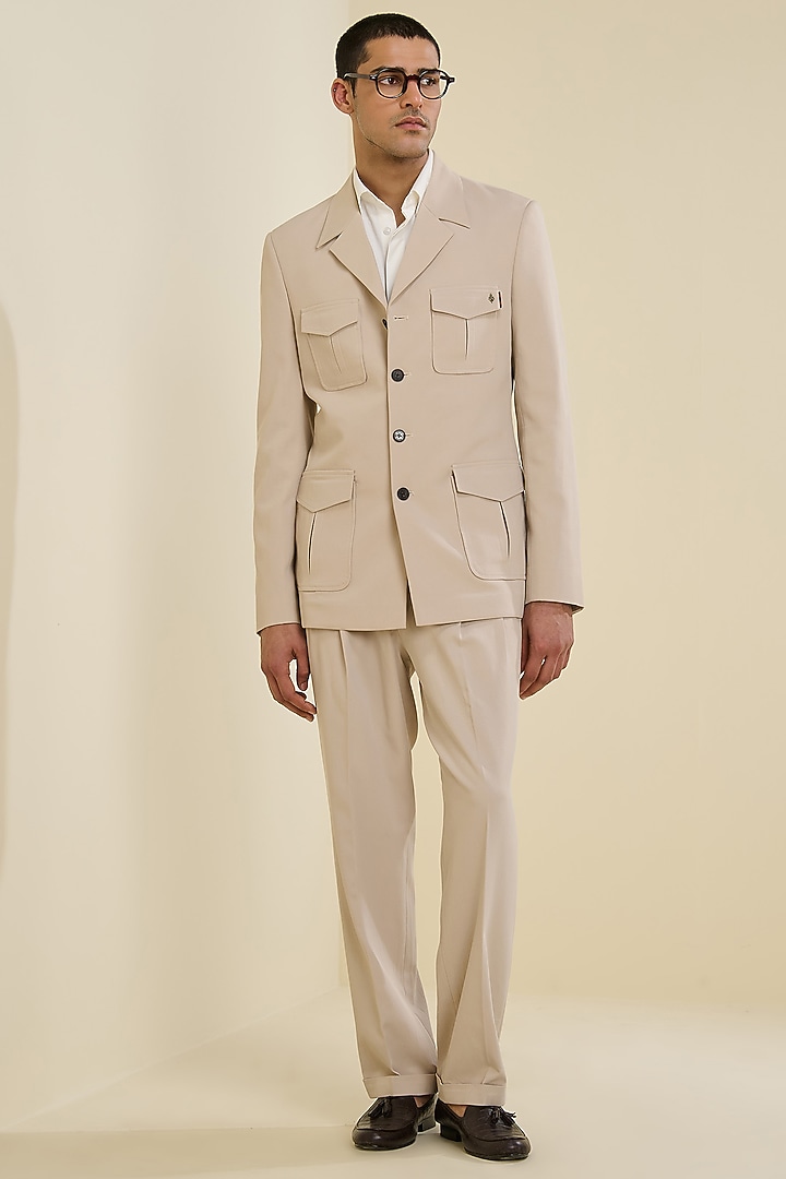 Beige Linen Safari Jacket by S&N by Shantnu Nikhil Men at Pernia's Pop Up Shop