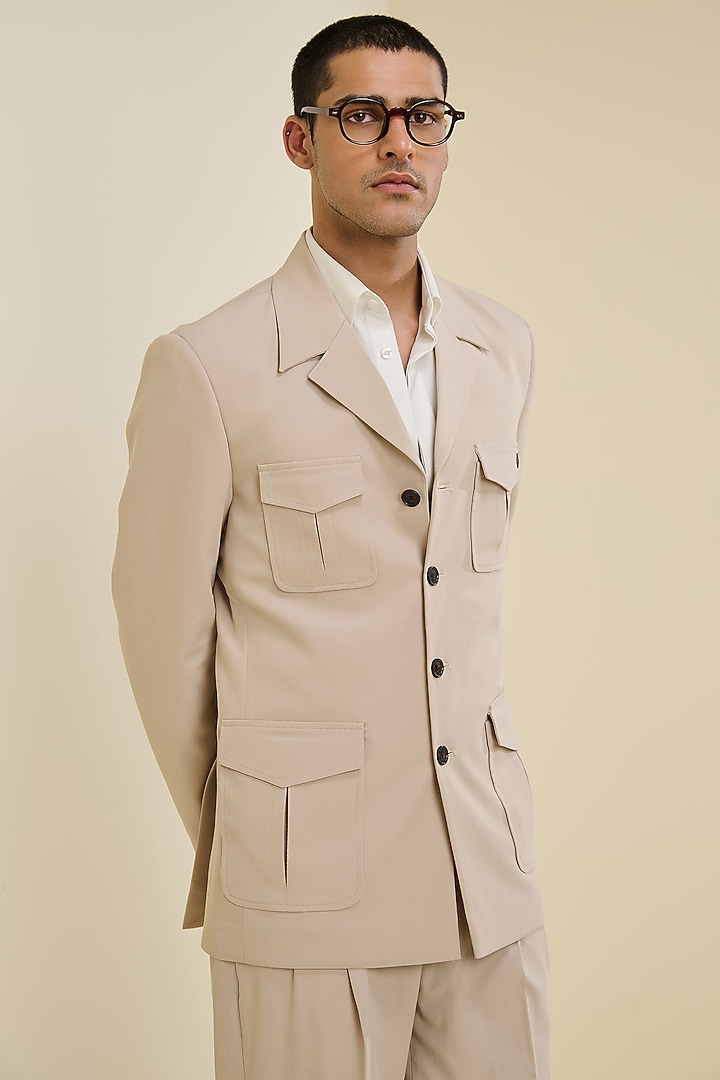 Beige Linen Safari Jacket by S&N by Shantnu Nikhil Men at Pernia's Pop Up Shop