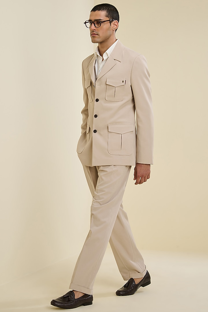 Beige Linen Safari Jacket by S&N by Shantnu Nikhil Men at Pernia's Pop Up Shop