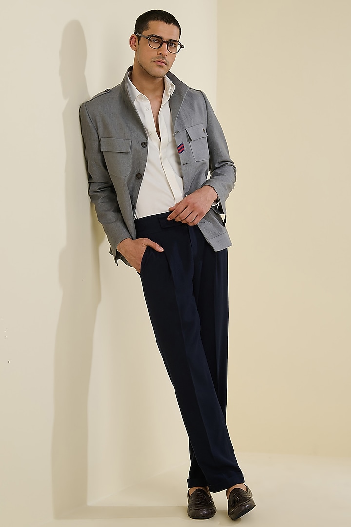 Grey Linen Safari Jacket by S&N by Shantnu Nikhil Men at Pernia's Pop Up Shop