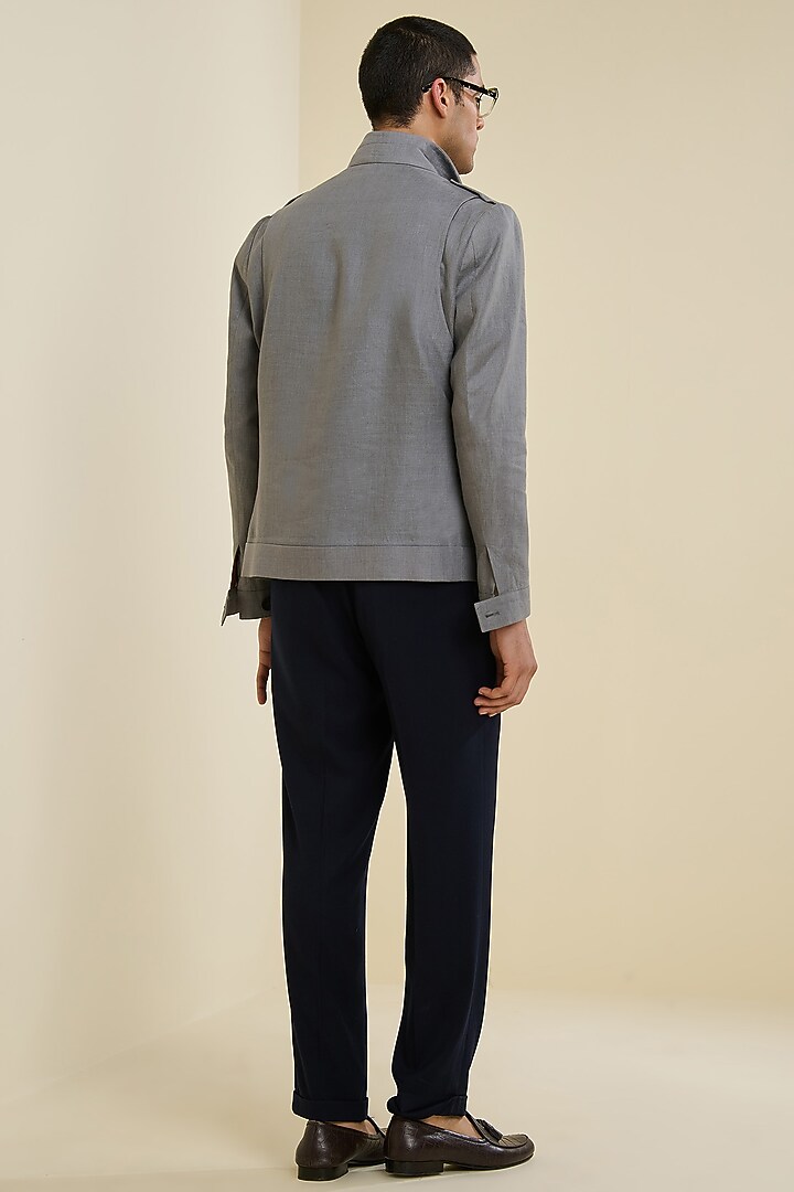 Grey Linen Safari Jacket by S&N by Shantnu Nikhil Men at Pernia's Pop Up Shop