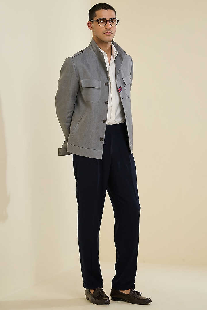 Grey Linen Safari Jacket by S&N by Shantnu Nikhil Men at Pernia's Pop Up Shop