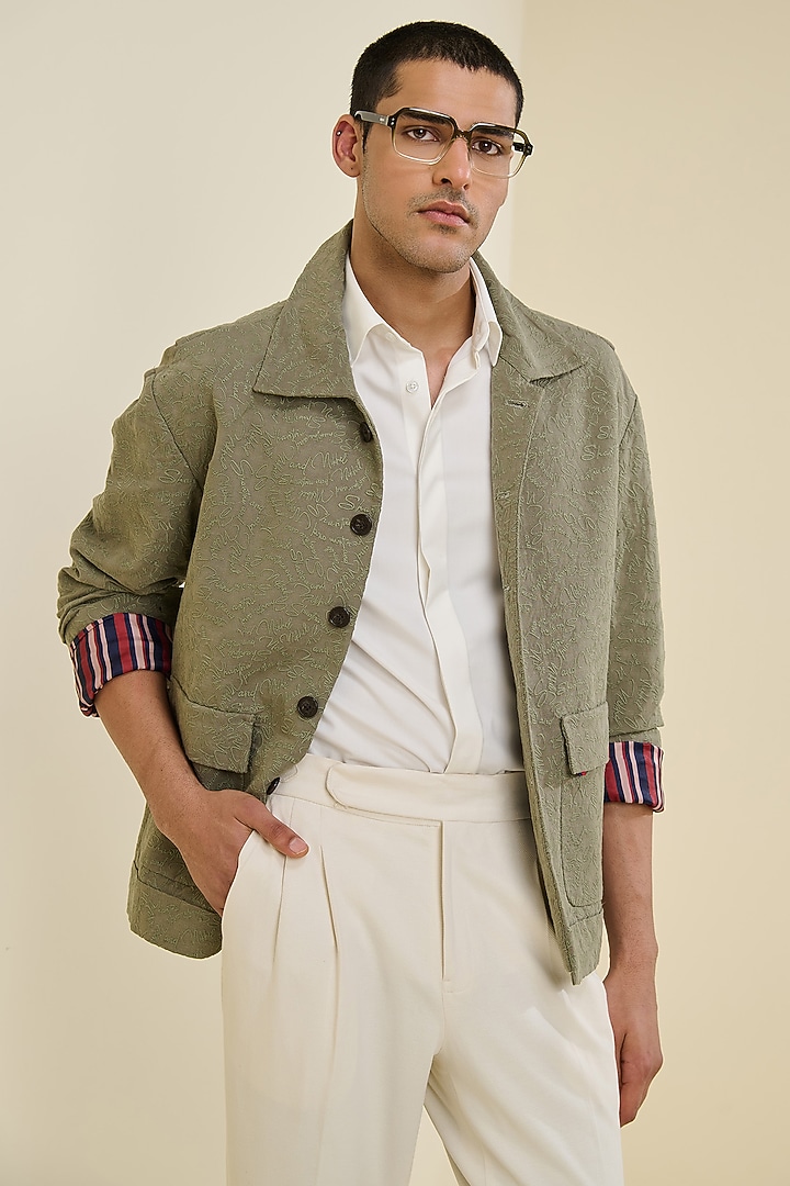 Sage Linen Safari Jacket by S&N by Shantnu Nikhil Men at Pernia's Pop Up Shop