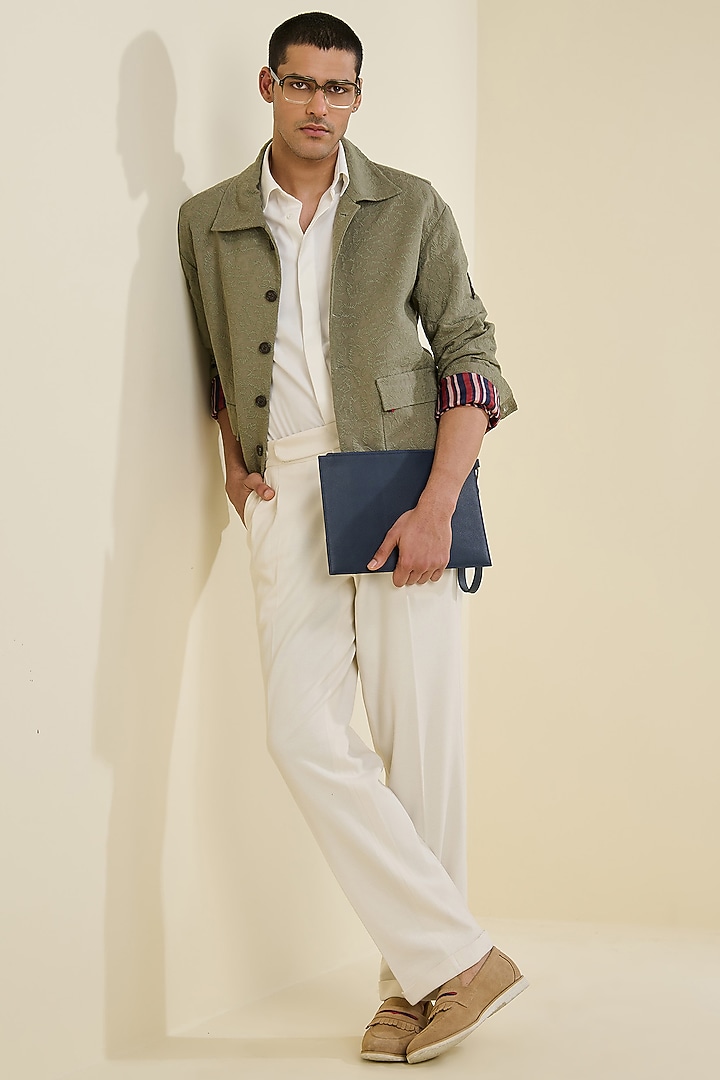Sage Linen Safari Jacket by S&N by Shantnu Nikhil Men at Pernia's Pop Up Shop