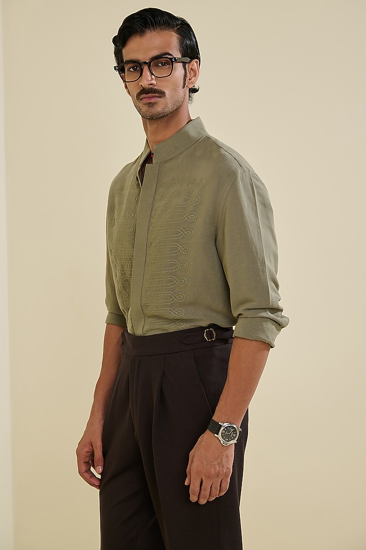 Sage Linen Wedding Shirt by S&N by Shantnu Nikhil Men at Pernia's Pop Up Shop