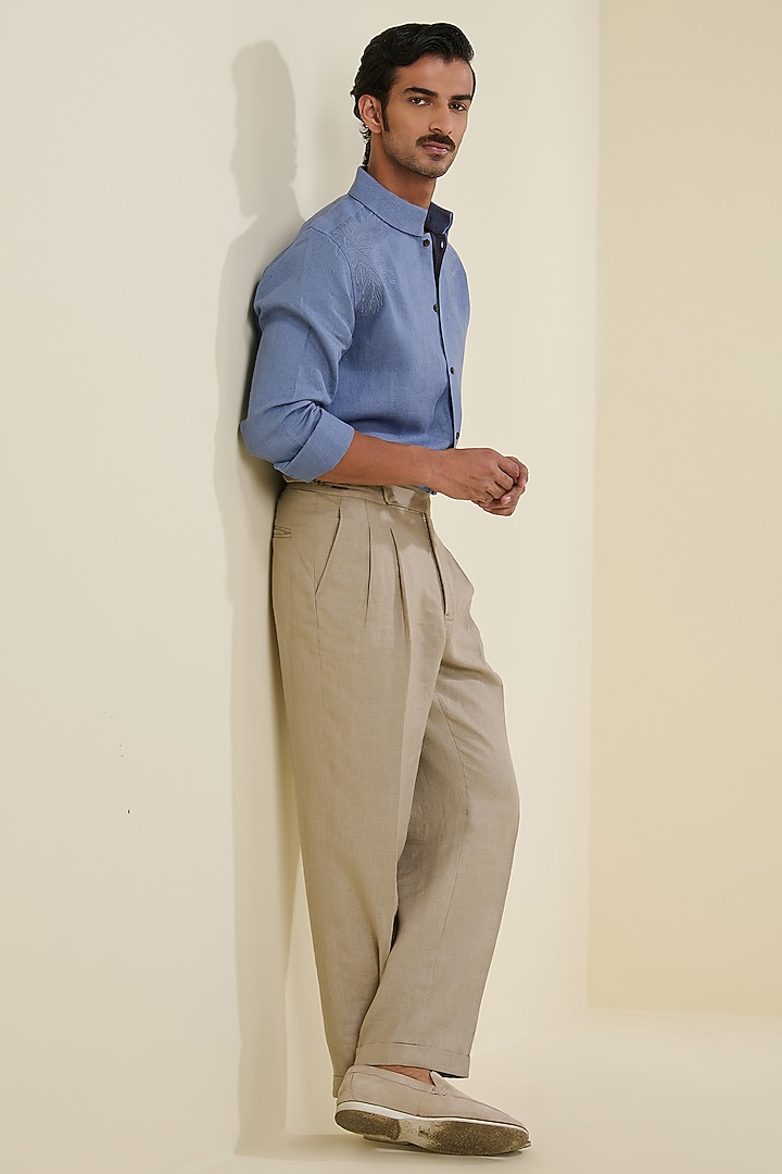 Denim Blue Linen Wedding Shirt by S&N by Shantnu Nikhil Men at Pernia's Pop Up Shop