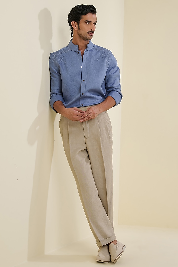 Denim Blue Linen Wedding Shirt by S&N by Shantnu Nikhil Men at Pernia's Pop Up Shop