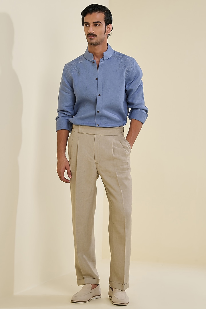 Denim Blue Linen Wedding Shirt by S&N by Shantnu Nikhil Men at Pernia's Pop Up Shop