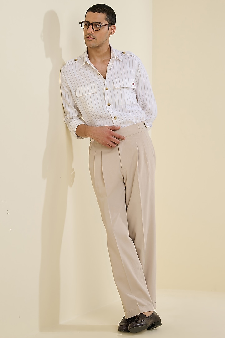 Off-White Linen Pinstripe Wedding Shirt by S&N by Shantnu Nikhil Men at Pernia's Pop Up Shop