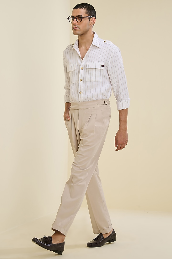 Off-White Linen Pinstripe Wedding Shirt by S&N by Shantnu Nikhil Men at Pernia's Pop Up Shop