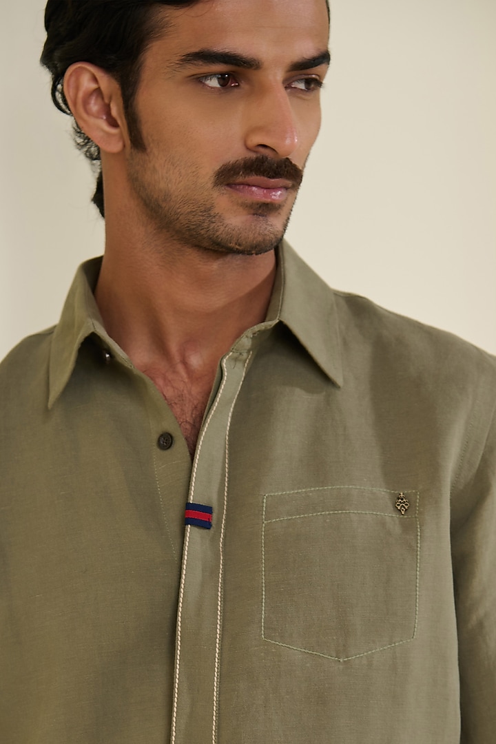 Sage Linen Wedding Shirt by S&N by Shantnu Nikhil Men at Pernia's Pop Up Shop