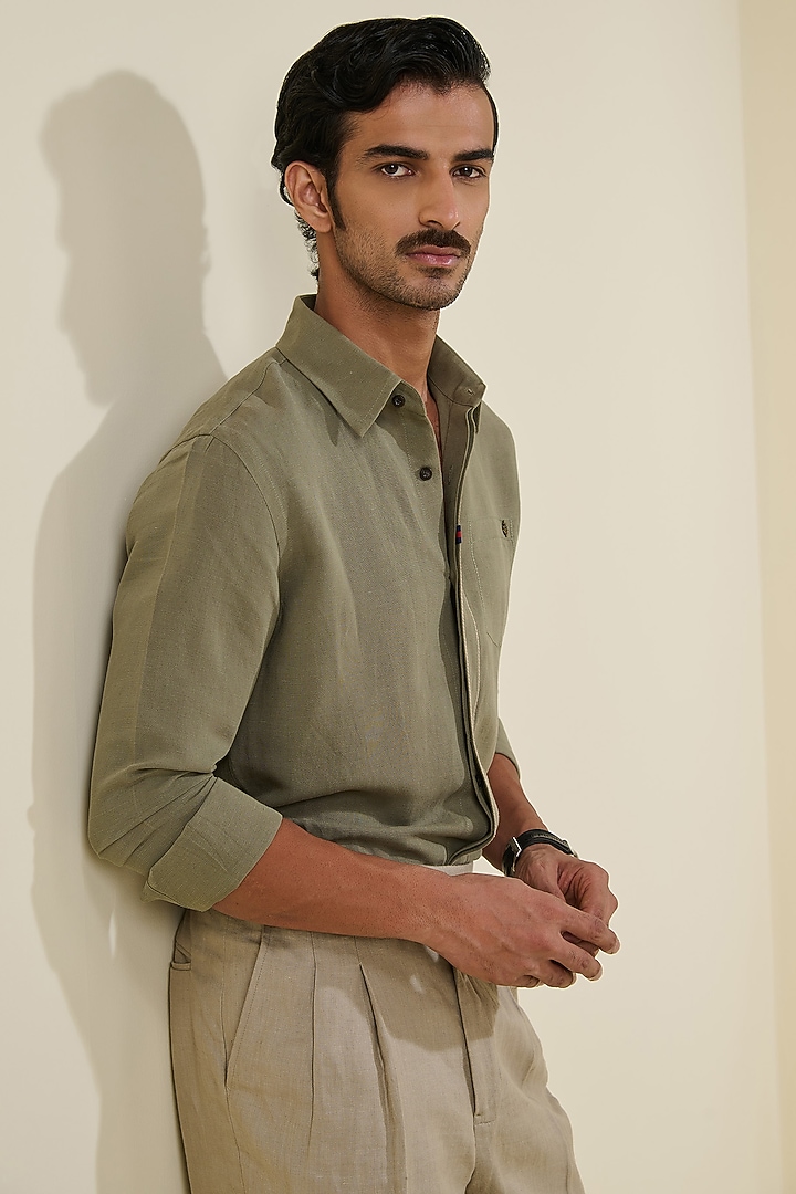 Sage Linen Wedding Shirt by S&N by Shantnu Nikhil Men at Pernia's Pop Up Shop