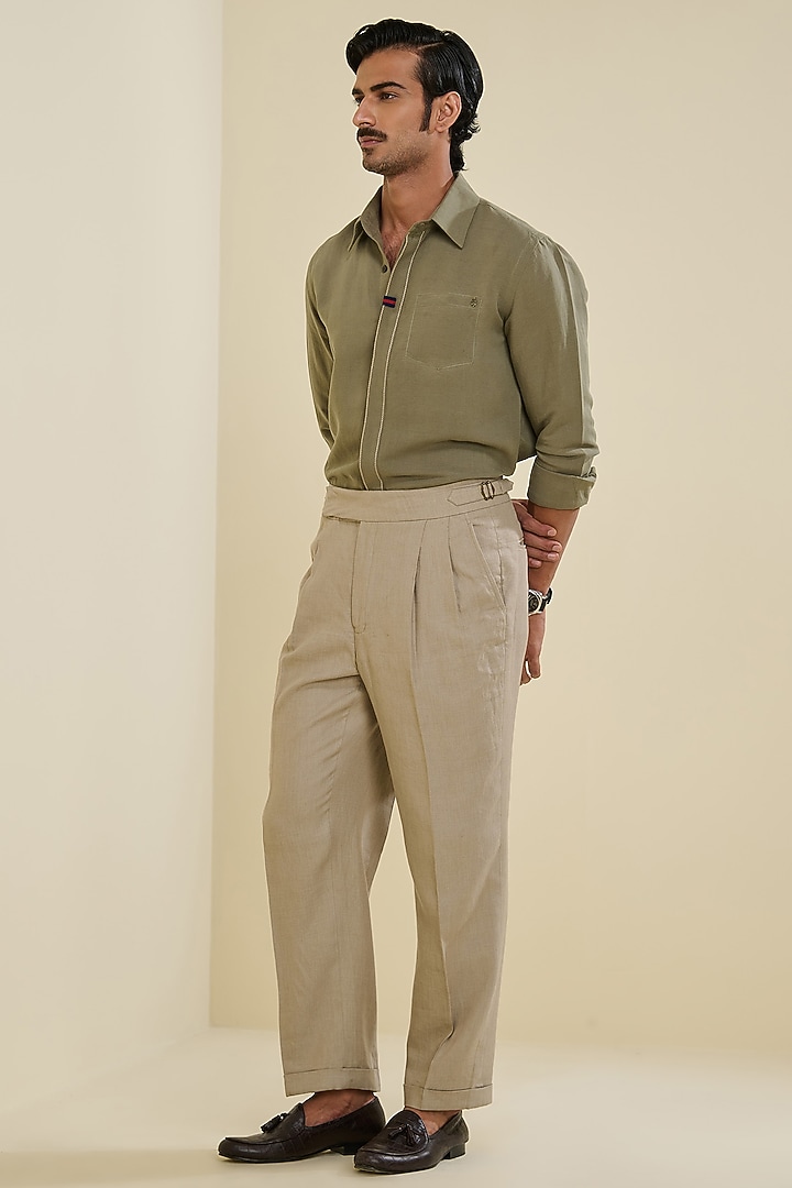 Sage Linen Wedding Shirt by S&N by Shantnu Nikhil Men at Pernia's Pop Up Shop
