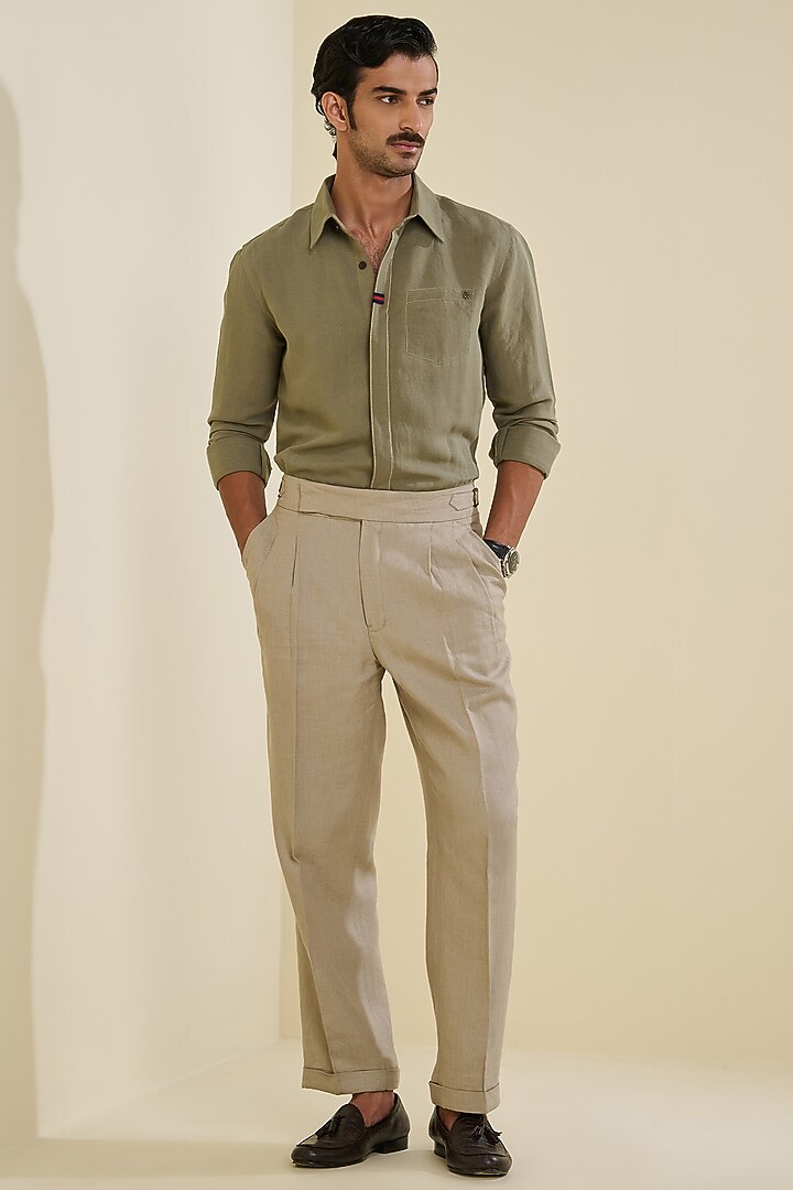 Sage Linen Wedding Shirt by S&N by Shantnu Nikhil Men at Pernia's Pop Up Shop