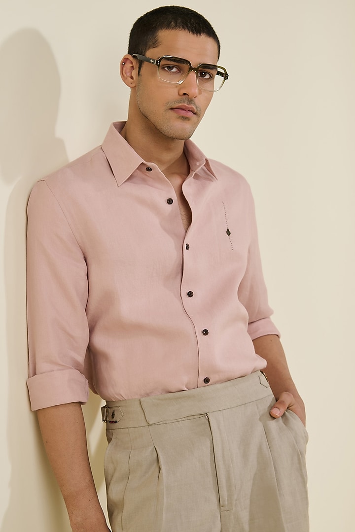 Pink Linen Wedding Shirt by S&N by Shantnu Nikhil Men at Pernia's Pop Up Shop