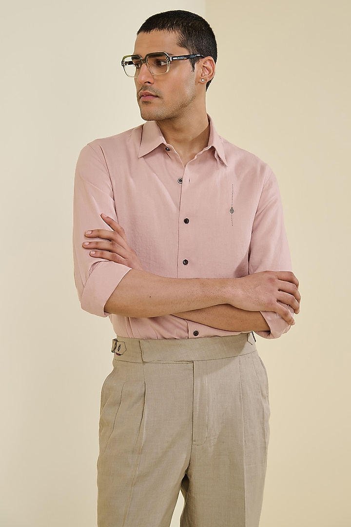 Pink Linen Wedding Shirt by S&N by Shantnu Nikhil Men at Pernia's Pop Up Shop