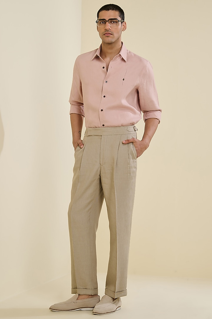 Pink Linen Wedding Shirt by S&N by Shantnu Nikhil Men at Pernia's Pop Up Shop