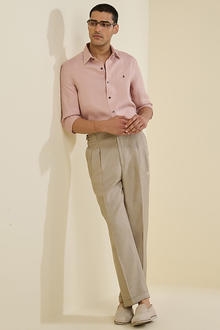 Pink Linen Wedding Shirt by S&N by Shantnu Nikhil Men at Pernia's Pop Up Shop