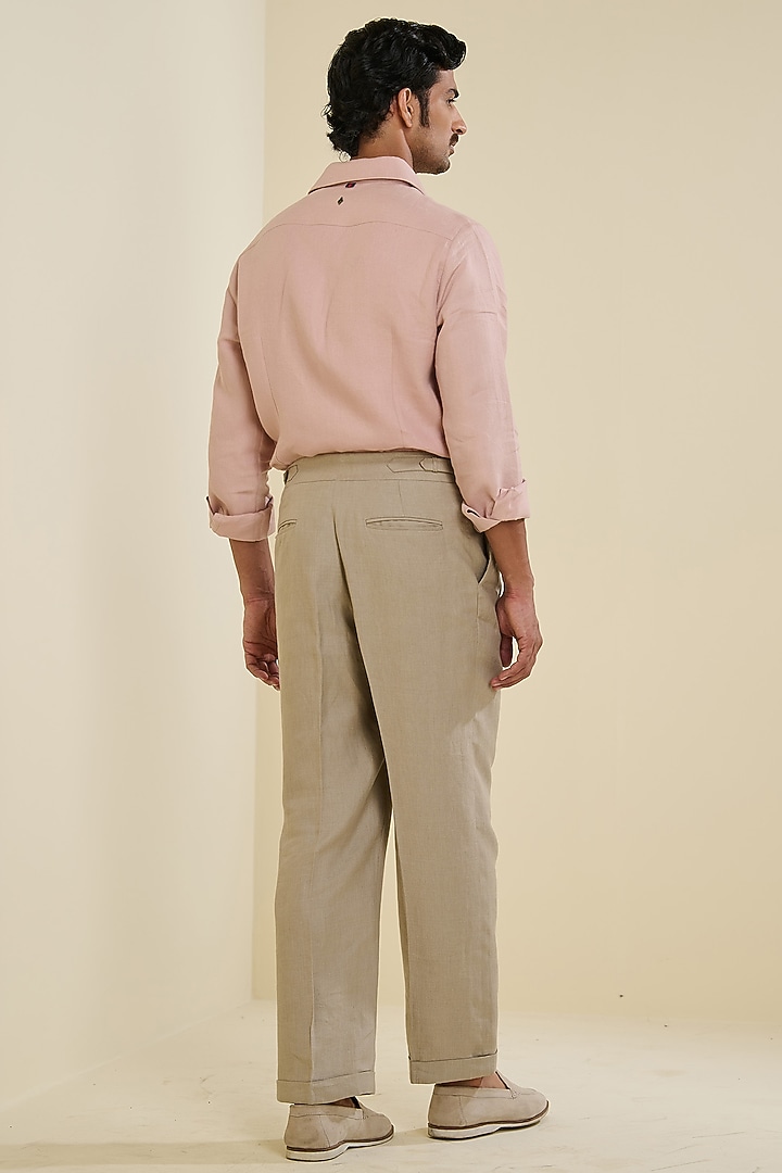 Blush Pink Linen Embroidered Wedding Shirt by S&N by Shantnu Nikhil Men at Pernia's Pop Up Shop