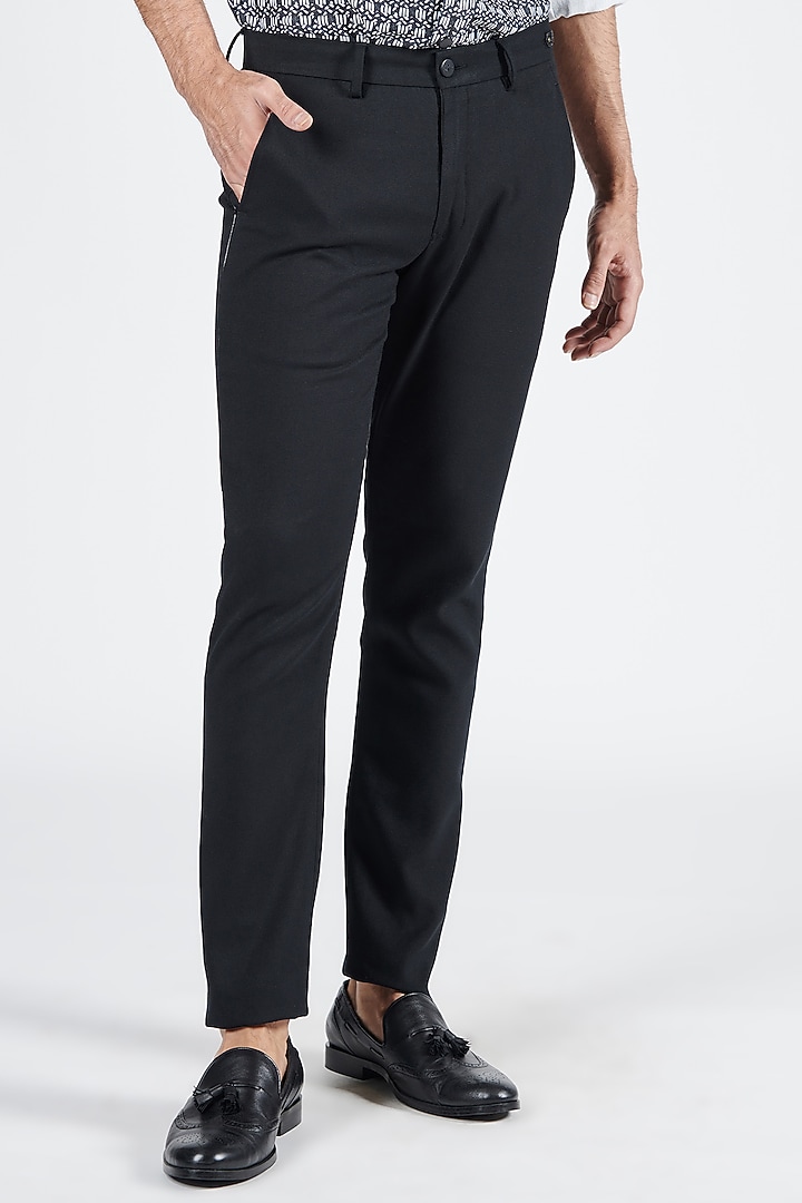 Black Brushed Suiting Fabric Trousers by S&N by Shantnu Nikhil Men at Pernia's Pop Up Shop